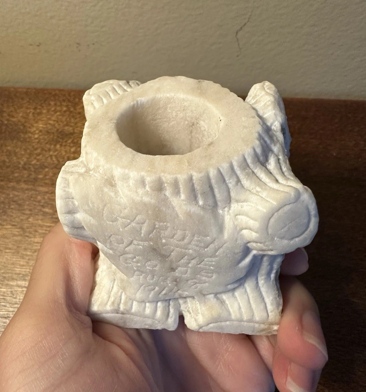 Antique 1914 Garden Of The Gods Souvenir Marble Tree Trunk Inkwell Candlestick