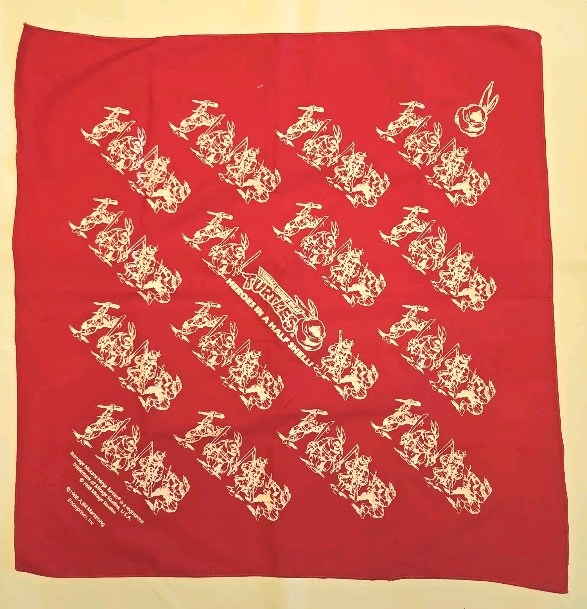 1988 VTG AJM TMNT Teenage Mutant Ninja Turtles Bandana Red/White Mirage Studios 