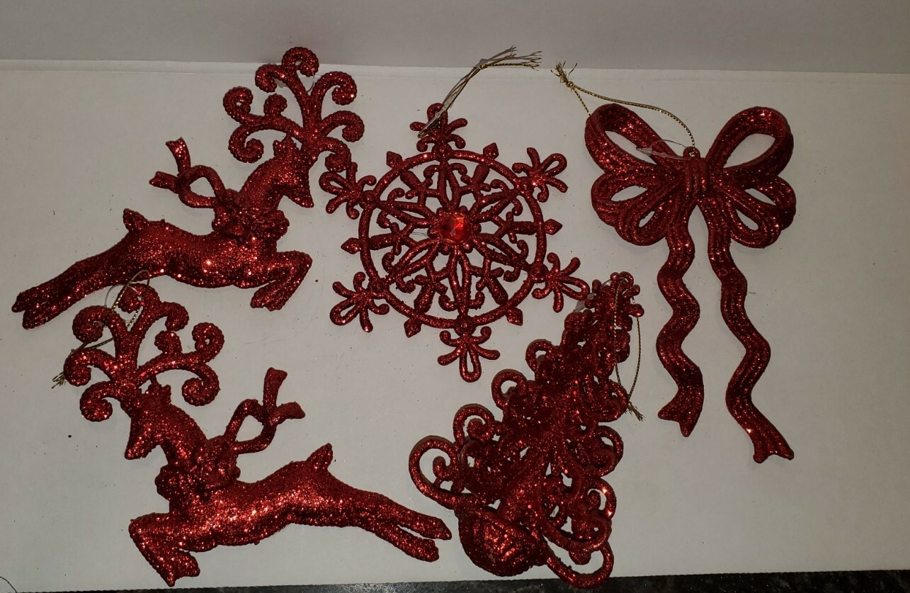 CHRISTMAS TREE ORNAMENT RED GLITTER  6\