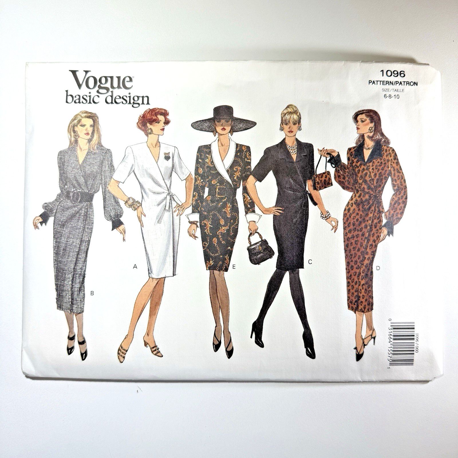 Vtg Vogue 1096 Wrap Dress Sewing Pattern Sz 6 8 10 Basic Design 90s Career UNCUT