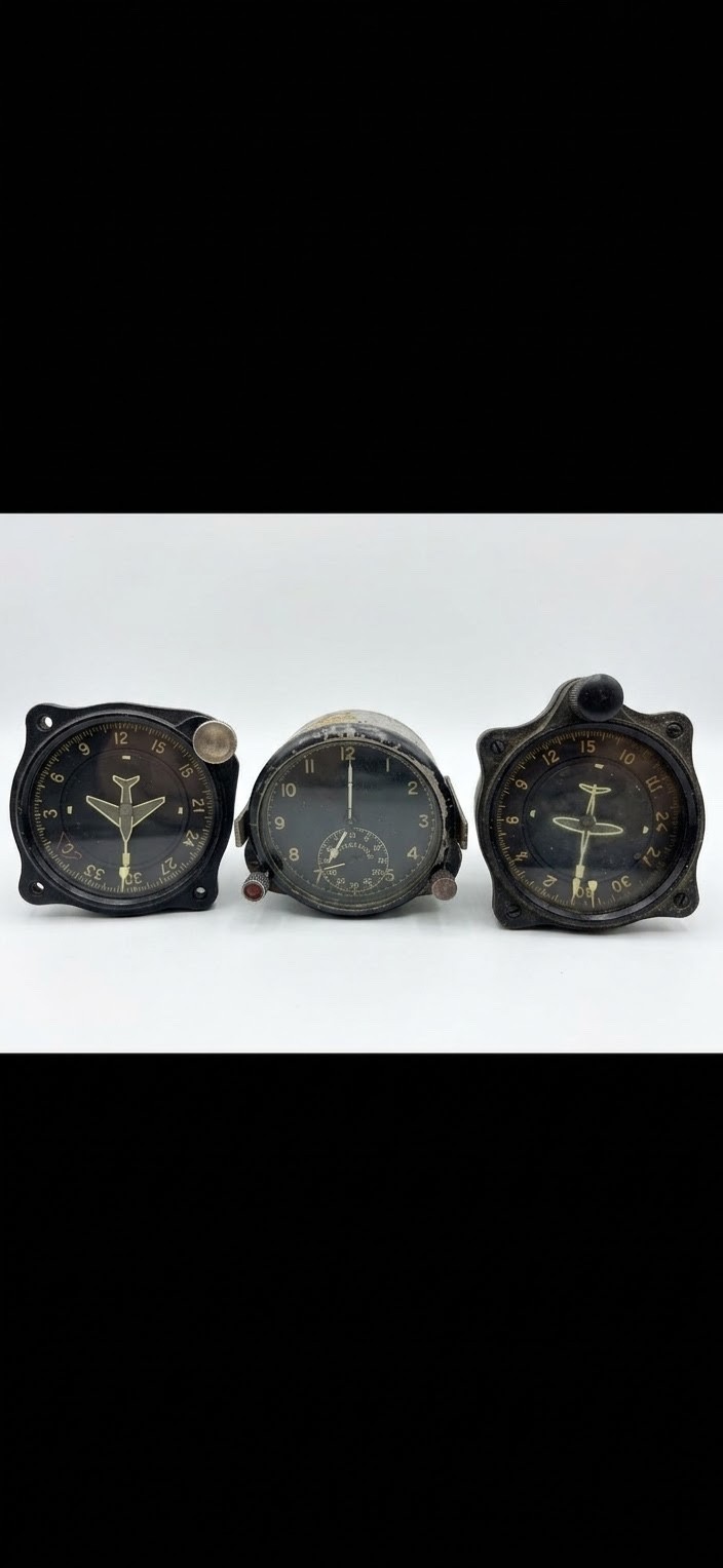 Set of 3 original vintage Soviet Air Force cockpit instruments