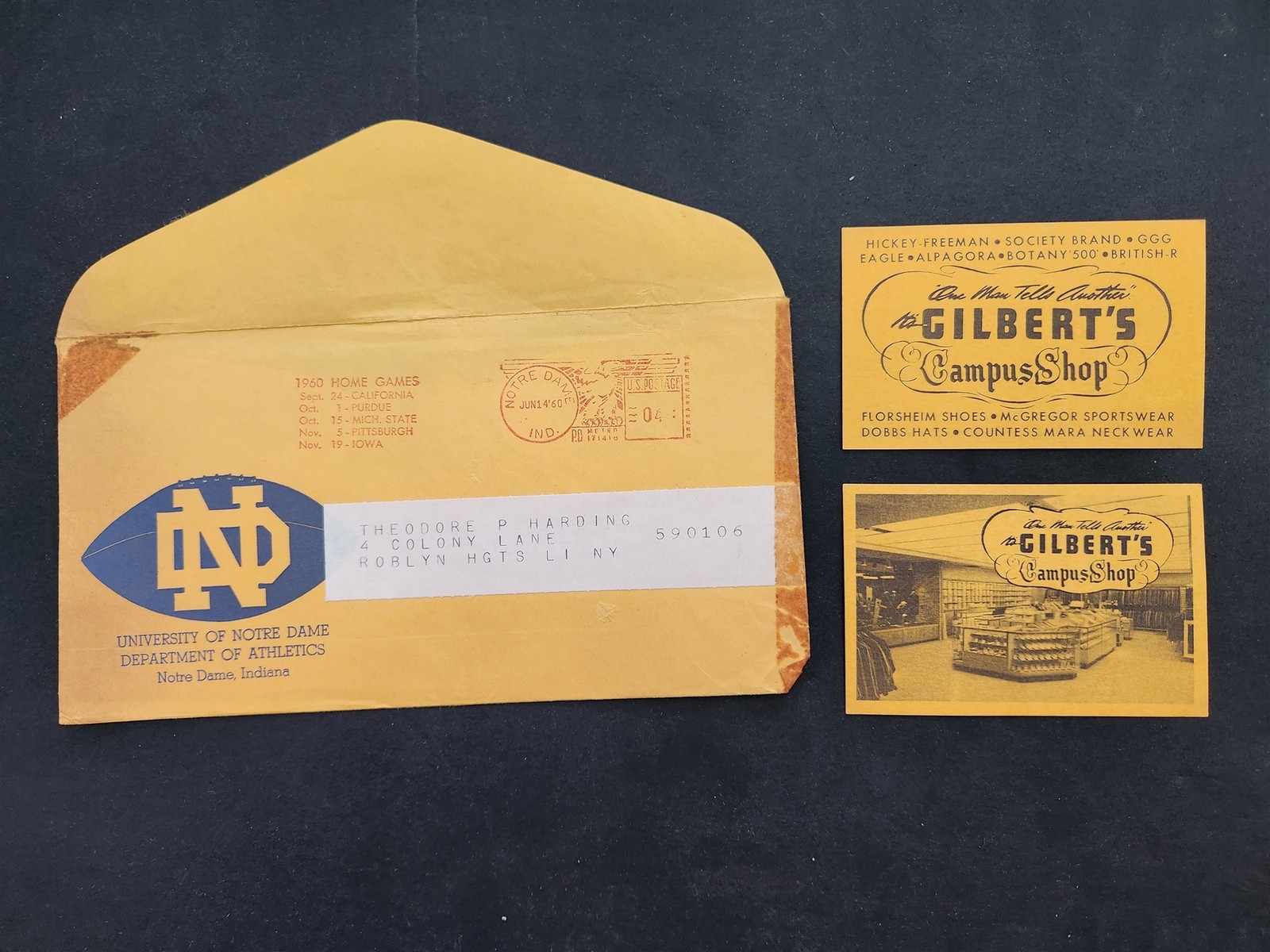 1961 vintage UNIVERSITY of NOTRE DAME schedules FOOTBALL BASEBALL w ENVELOPE
