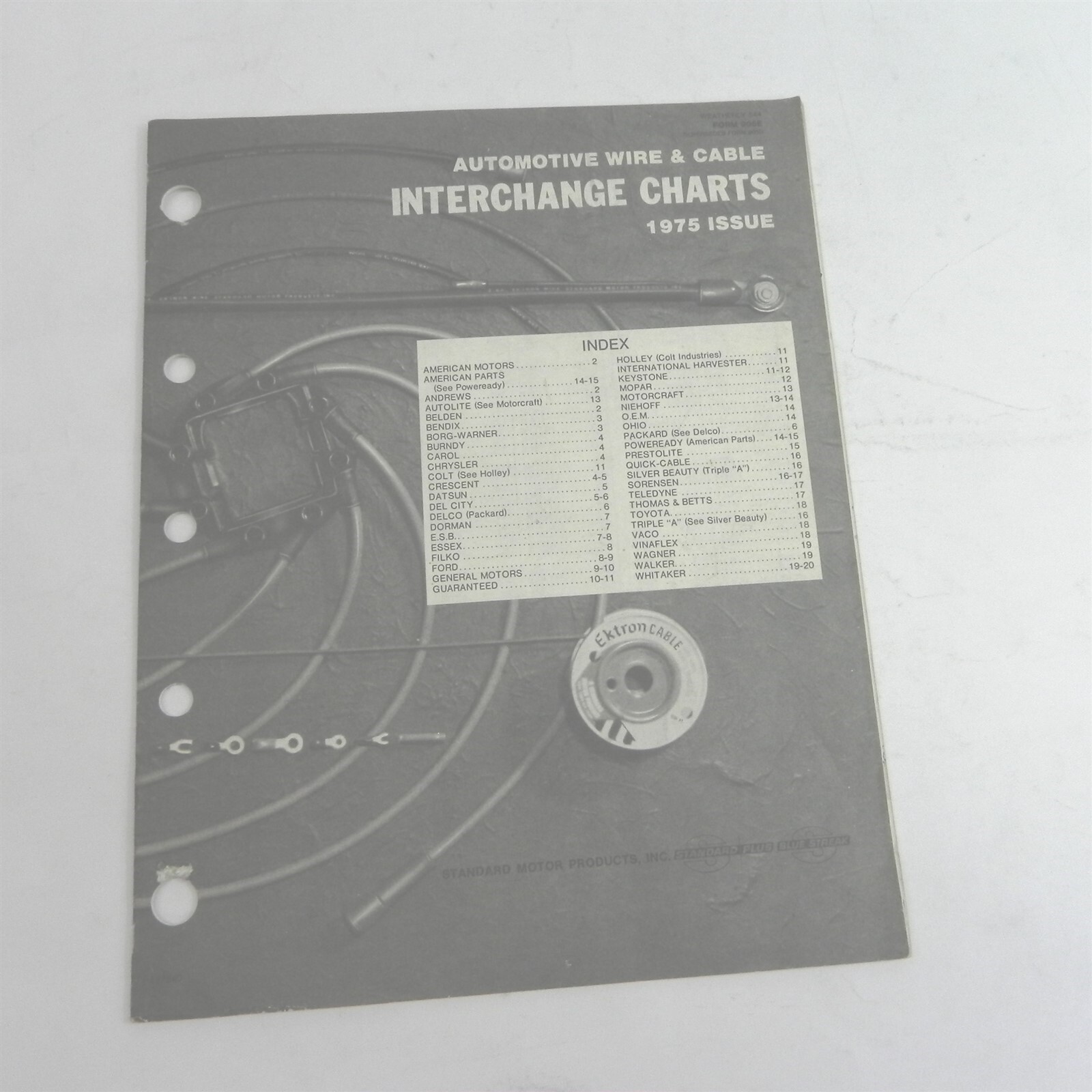 VINTAGE 1975 AUTOMOTIVE WIRE AND CABLE INTERCHANGE CHARTS CATALOG SPECIFICATIONS