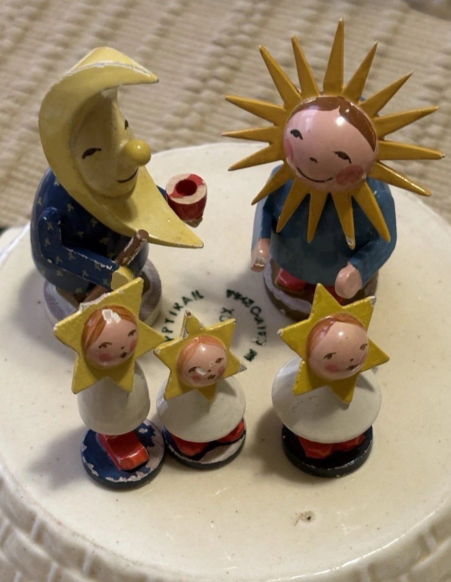 Erzgebirge Wendt & Kuhn Moon Family Figurine Wooden Germany Vintage Lot 5