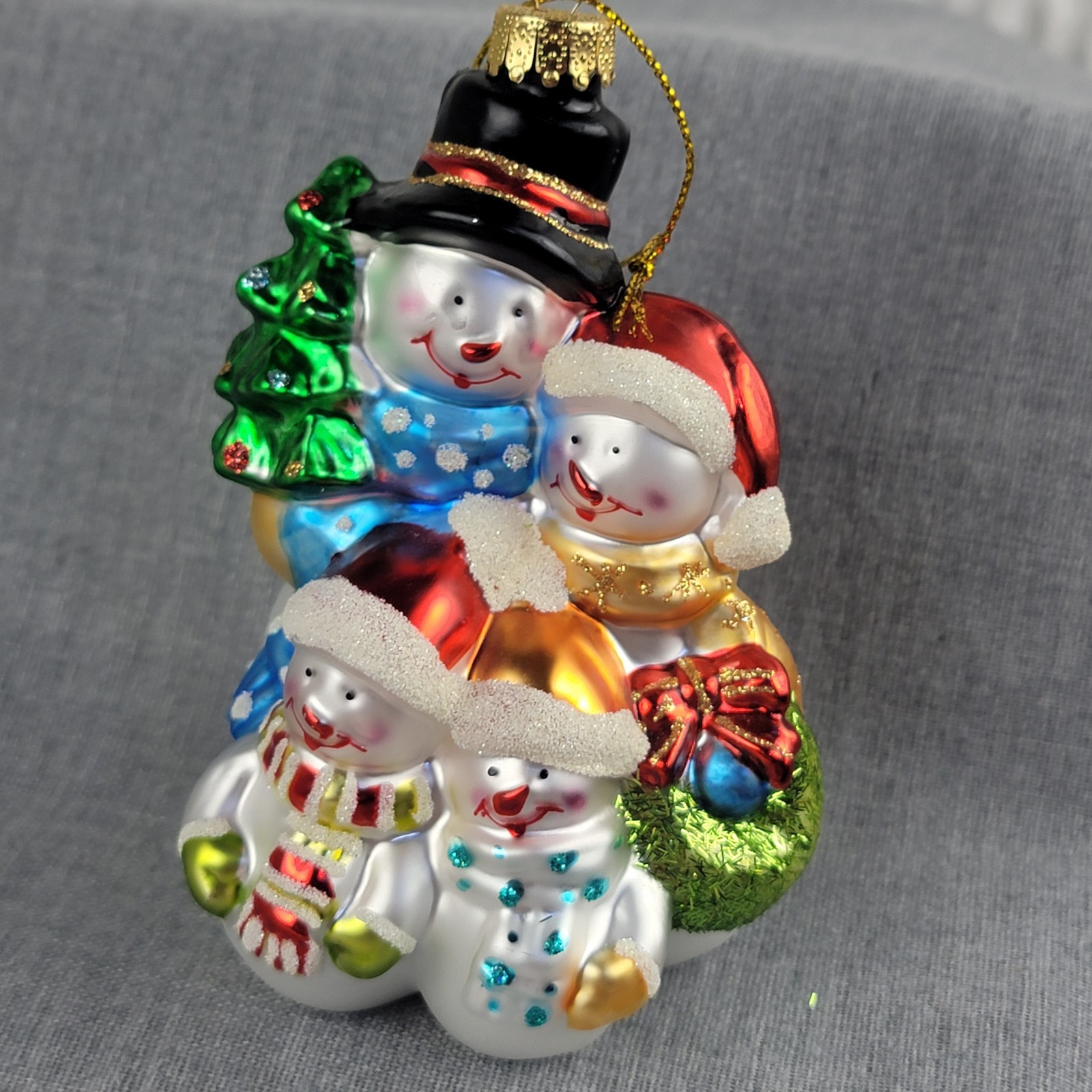 Glass Snowman Family Christmas Ornament Tree Gifts Glitter Colorful Holiday Deco