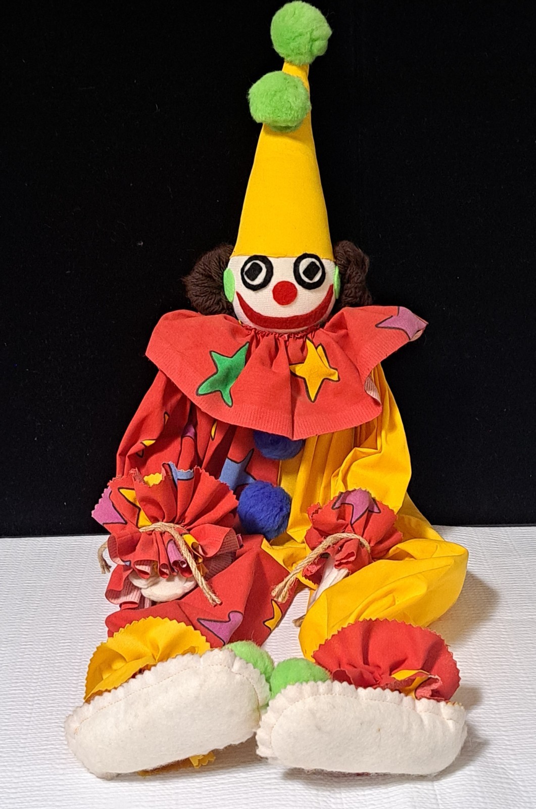 Vintage Handmade Wooden Block Clown Shelf Sitter Doll – 1970s/1980s Folk Art