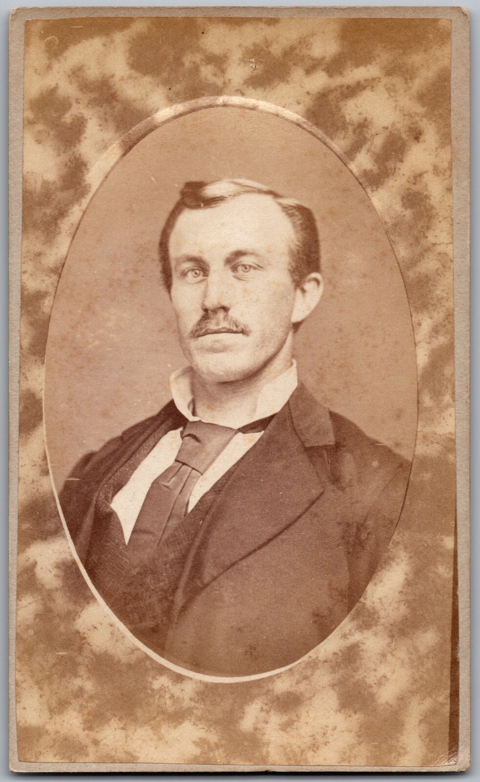 ANTIQUE CDV C. 1880s GILL HANDSOME MAN WITH MUSTACHE ORNATE MASQUE LANCASTER PA.