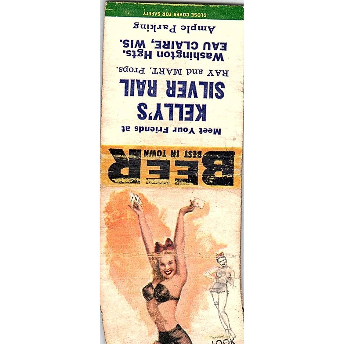 Kelly\'s Silver Rail Ray & Mart Eau Claire Pinup Vintage Matchbook Cover SE5-Y1