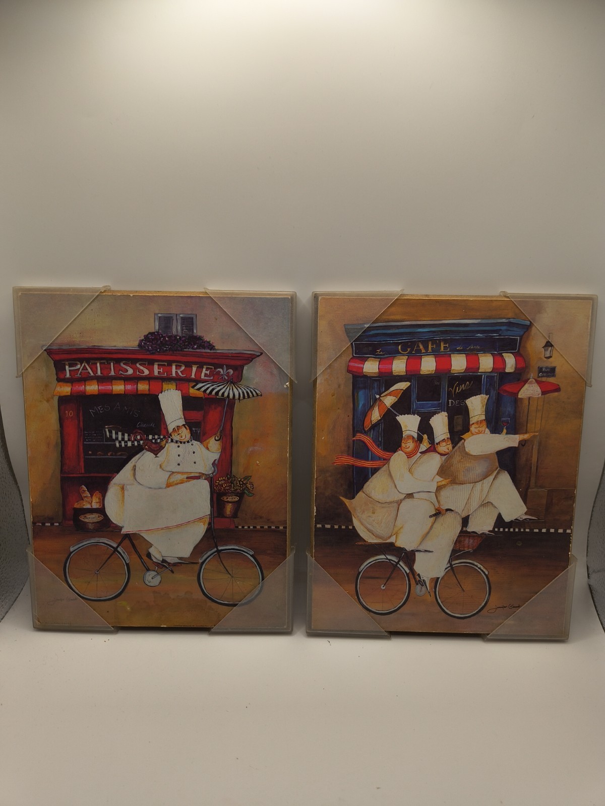 Vintage Jennifer Garant Fat Chef Wall Plaques Set of 2 Cafe Bicycle Art...