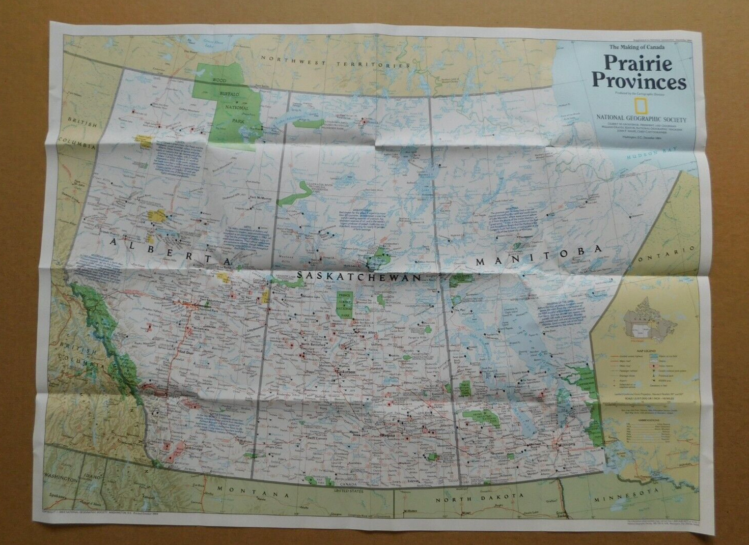 Prairie Provinces: Alberta, Saskatchewan Manitoba - 1994 National Geographic Map
