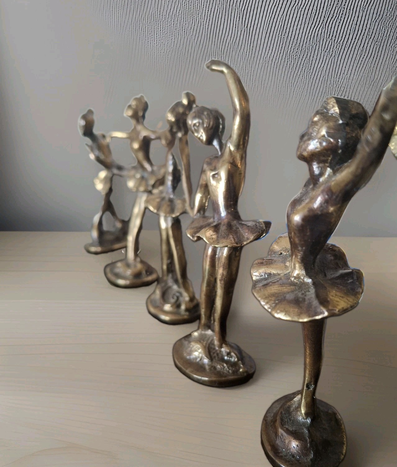 Vintage Solid Brass  Set Of Five Beautiful Ballerinas Sculptures 4-4.5