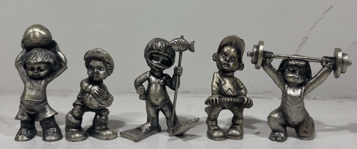 Vintage Peltro Argentato 999 Italy Pewter Sports Figurines Lot of 5