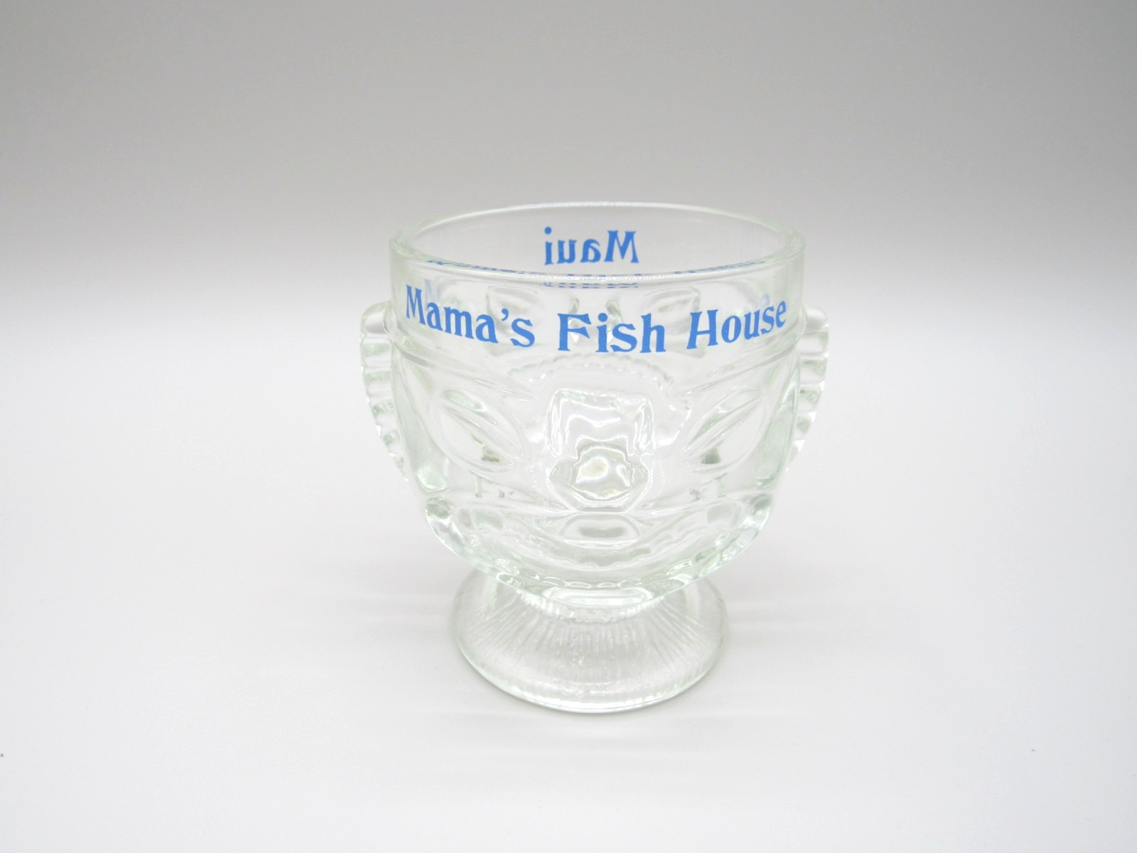 Mama\'s Fish House Maui Clear Glass Tiki Mug Bowl Smile & Frown Cocktail Glass