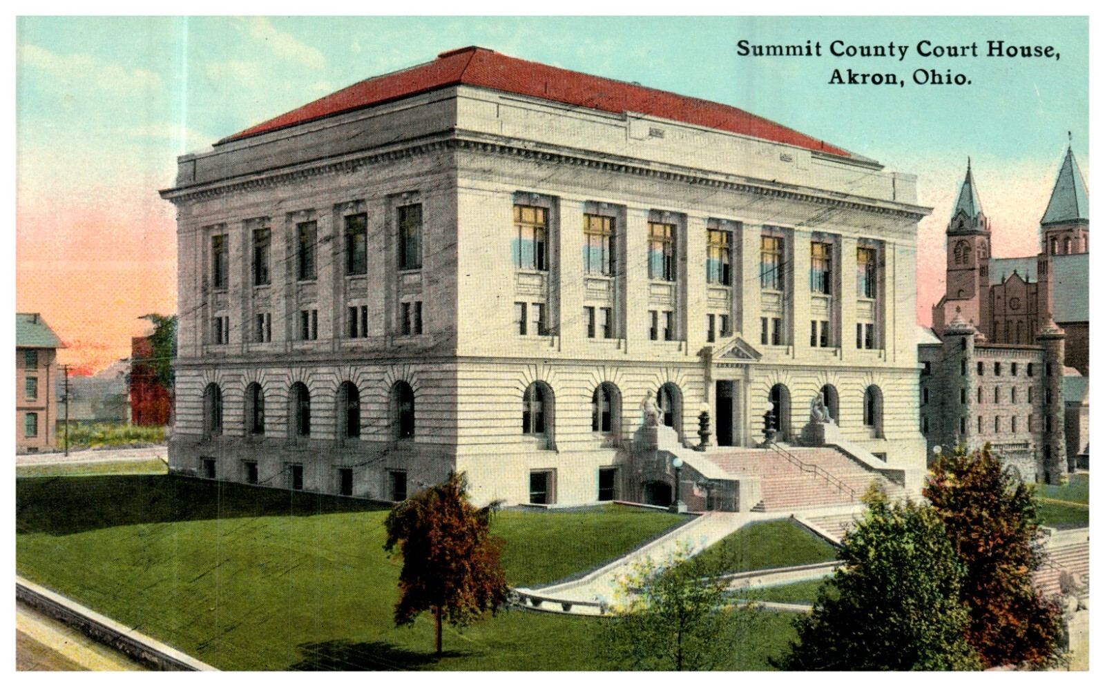 Vintage Postcard 1910 Akron Ohio Summit County Court House Trees-O420