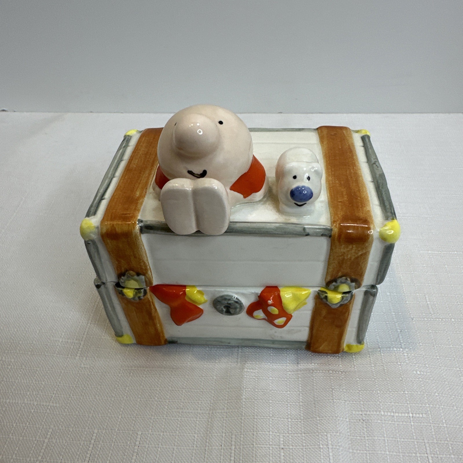 Vintage Ziggy & Fuzz 2 Piece Small Ceramic Jewelry Trinket Treasure Chest Box