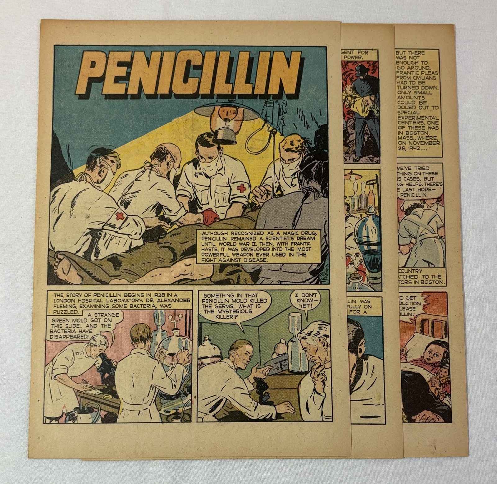1944 five page cartoon story ~ PENICILLIN ~ Doctor Alexander Fleming