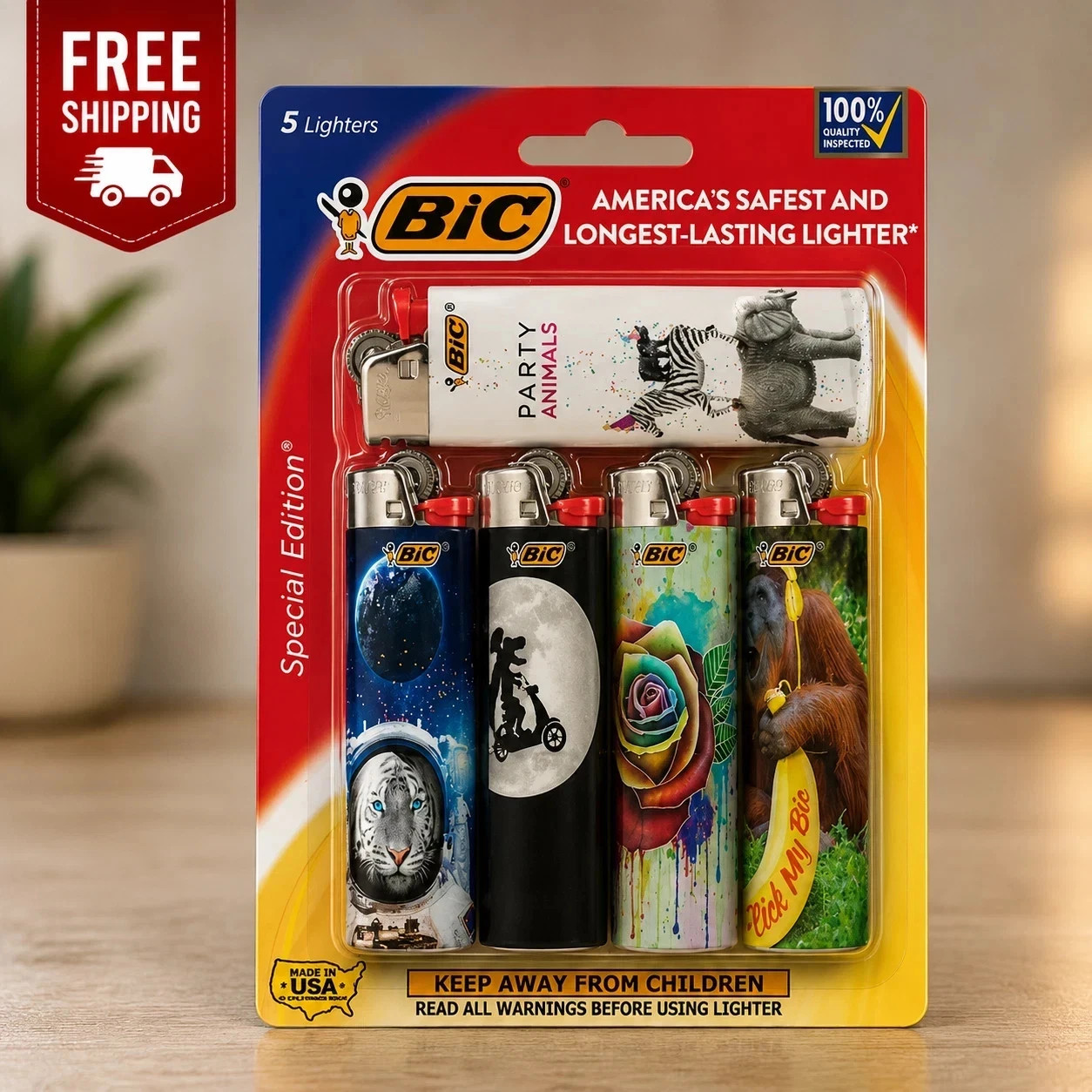 BIC Maxi Special Edition Favorites Pocket Lighters, Pack of 5, Designs May Vary