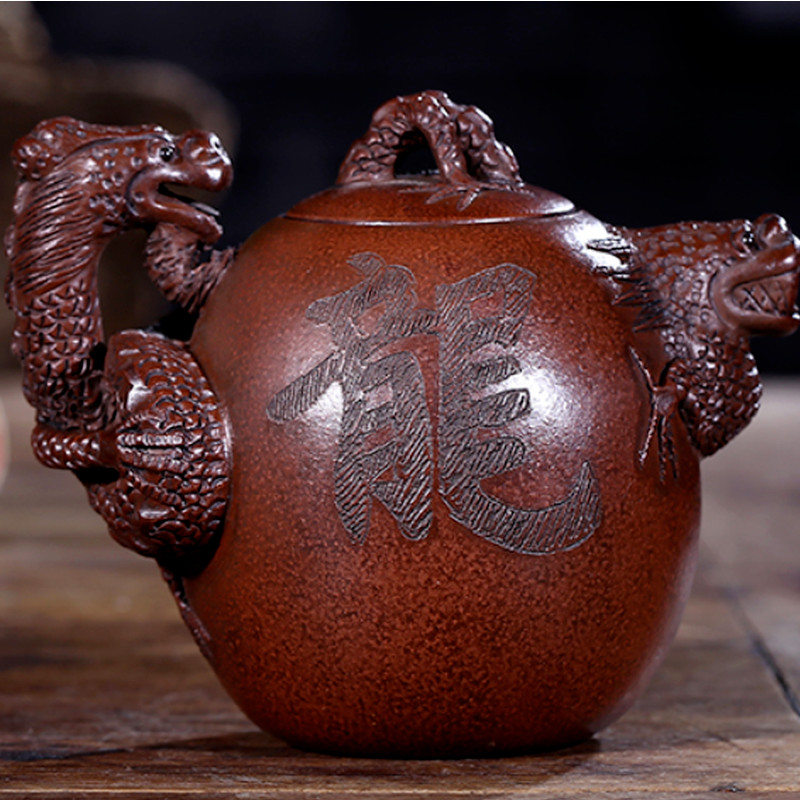 300ML Chinese Yixing Zisha Clay Teapot Handmade Dragon Statue Kung Fu Tea Pot