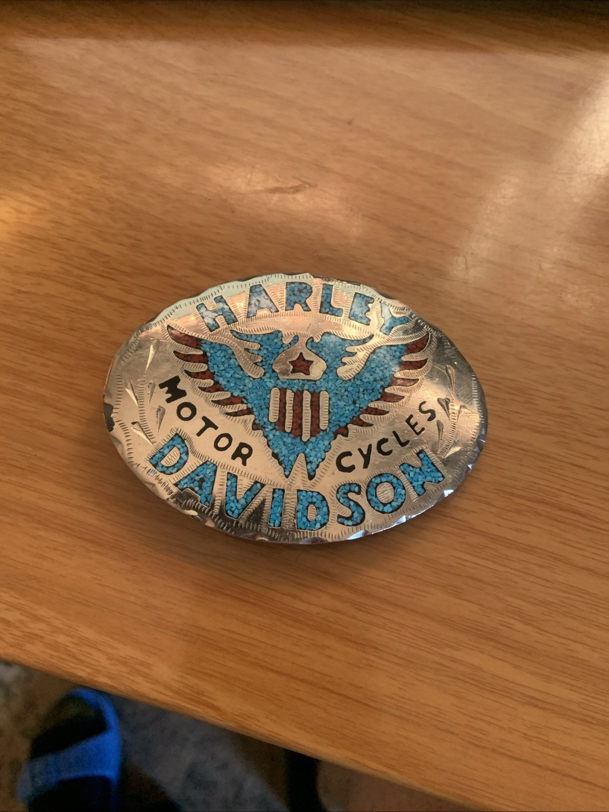 Harley Davidson Vintage Belt Buckle Harley Davidson Crushed Turquoise Style Rare