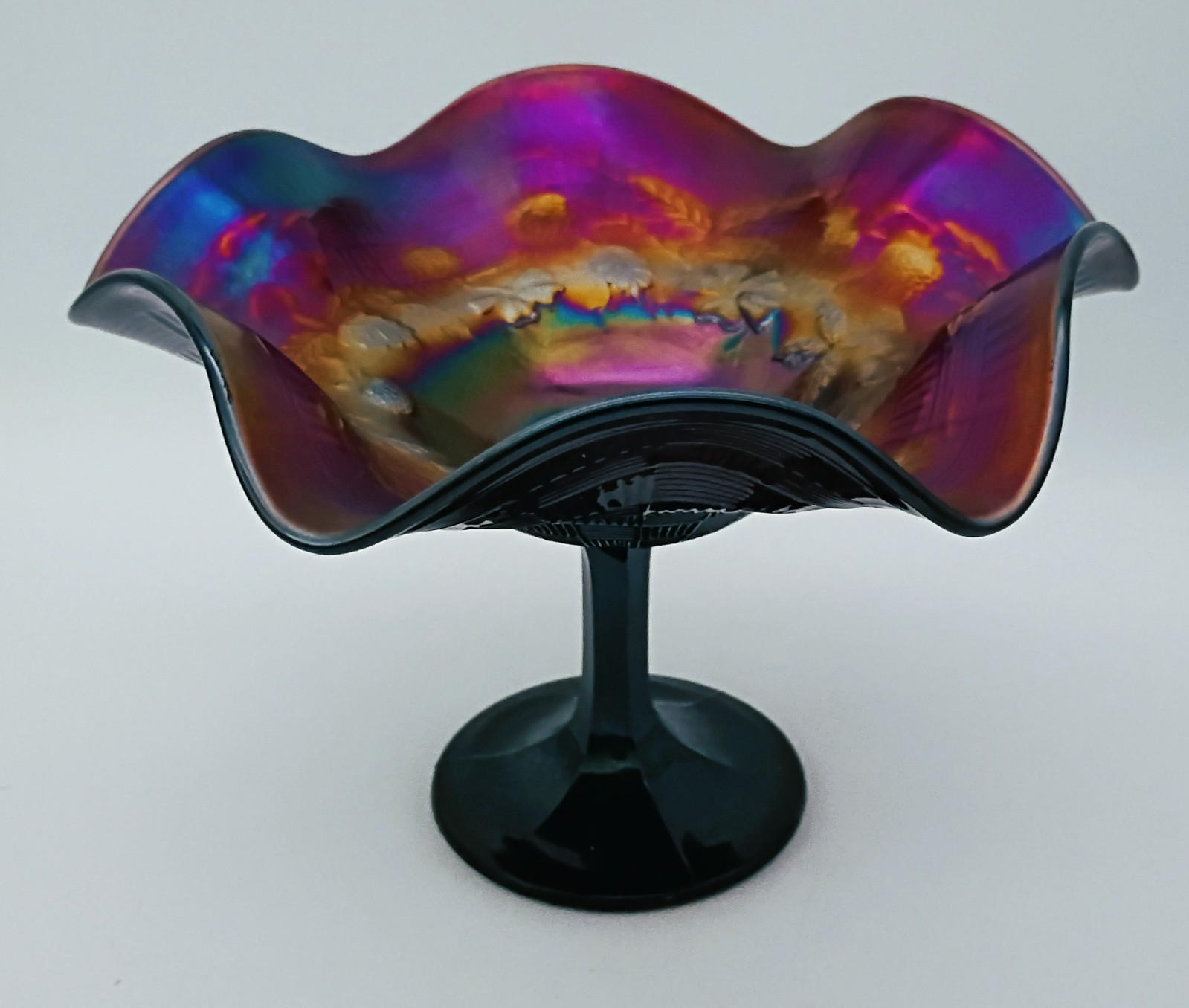 Northwood Carnival Glass Compote ~ Electric Amethyst Basketweave Wild Strawberry