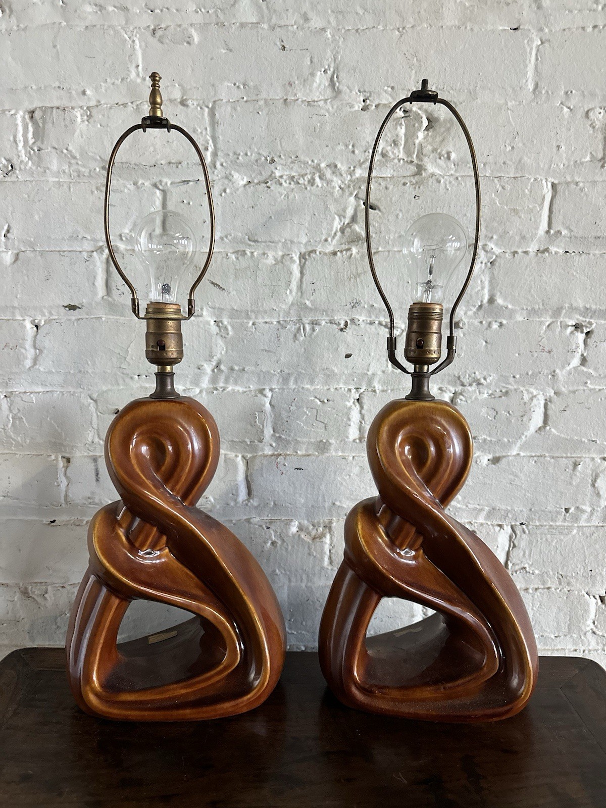 Mid Century Tan Brown Drip Glaze Ceramic Lamp Sputnik  Atomic Modern Lamps MCM