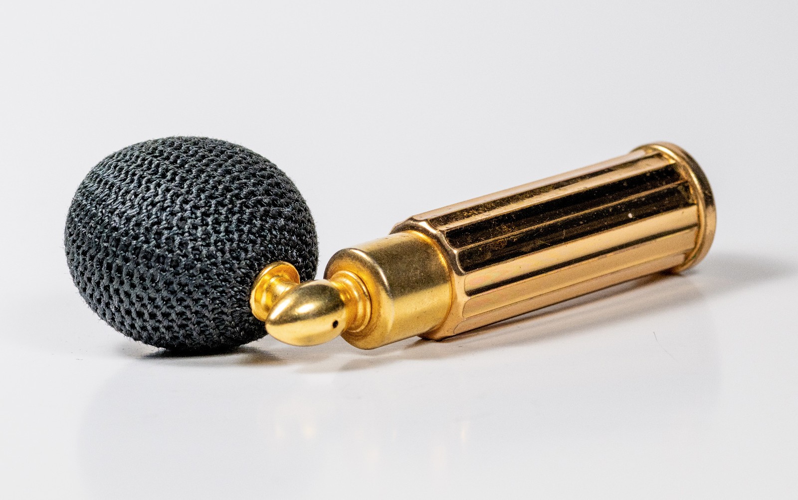Vintage Lanvin Arpege Empty Gold Tone Purse Atomizer Black Crochet Bulb 1950s
