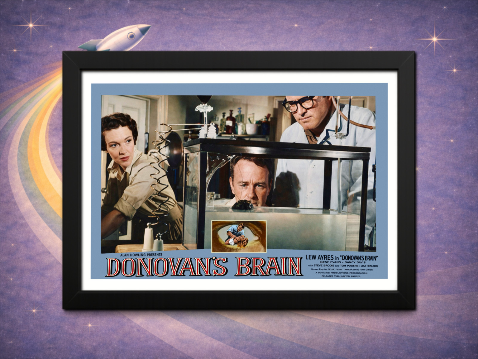 Framed Donovan’s Brain (1953) Laboratory Scene Lobby Card – Lew Ayres