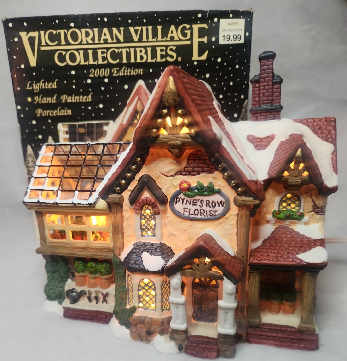 Victorian Village Collectibles PYNE\'S ROW FLORIST Christmas Village box and cord