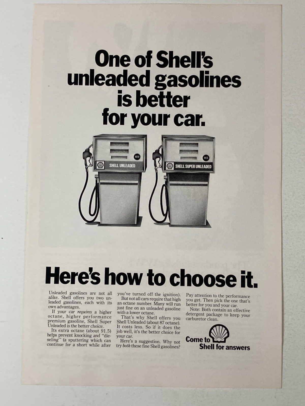 1982 Shell Gasoline Print Ad One Of Unleaded Gasolines Is Better
