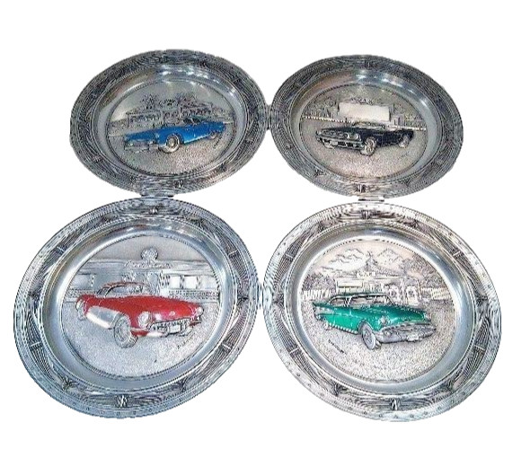 Bradford Exchange Pewter Plate America\'s Favorite Classic Cars Set of 4 Plates