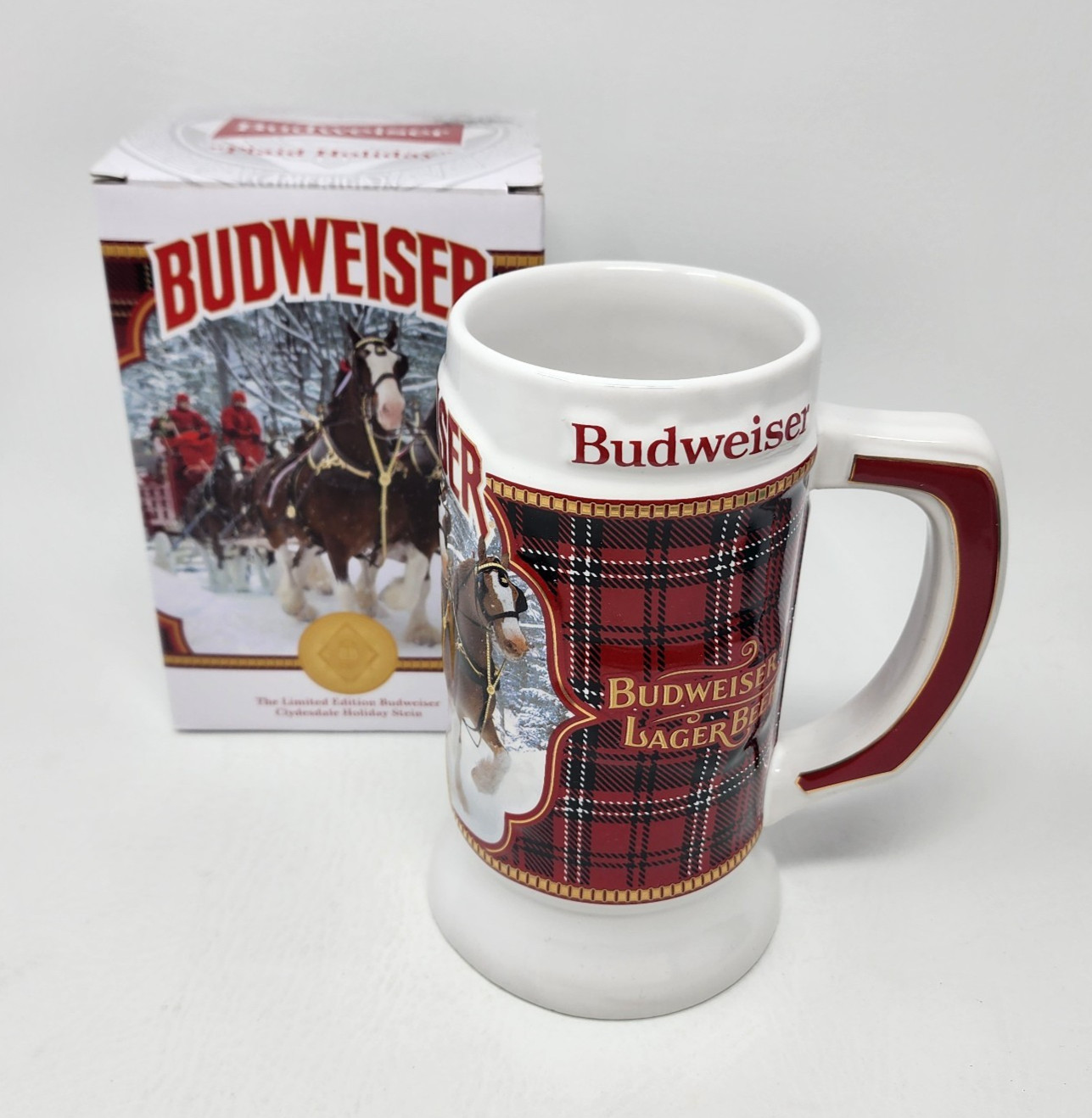 Budweiser 2021 Limited Edition 42nd Anniversary Plaid Holiday Stein Mug COA NIB