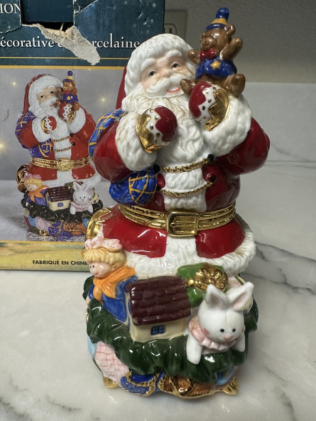 Traditions Porcelain Christmas Holiday Santa Decorative Keepsake Trinket Box