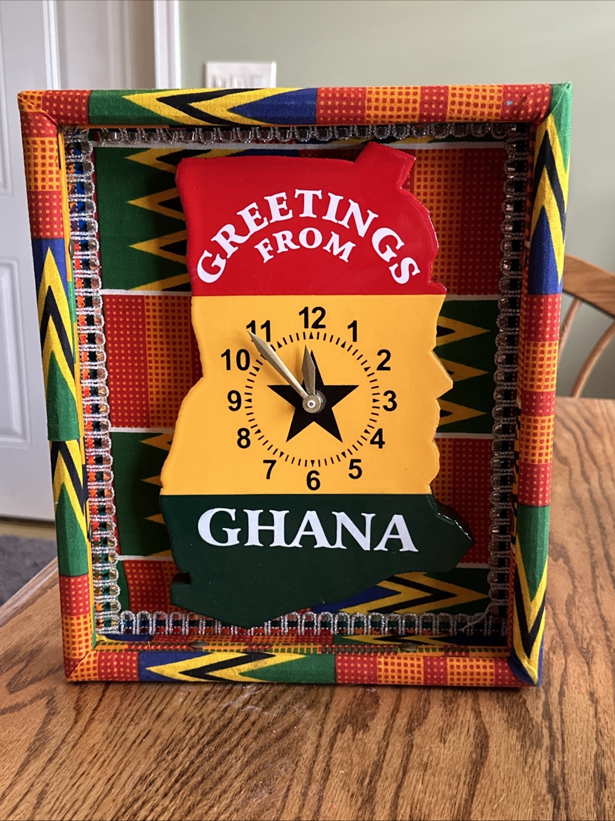 Greetings From Ghana Kente Cloth Wall Clock Still Working Vintage