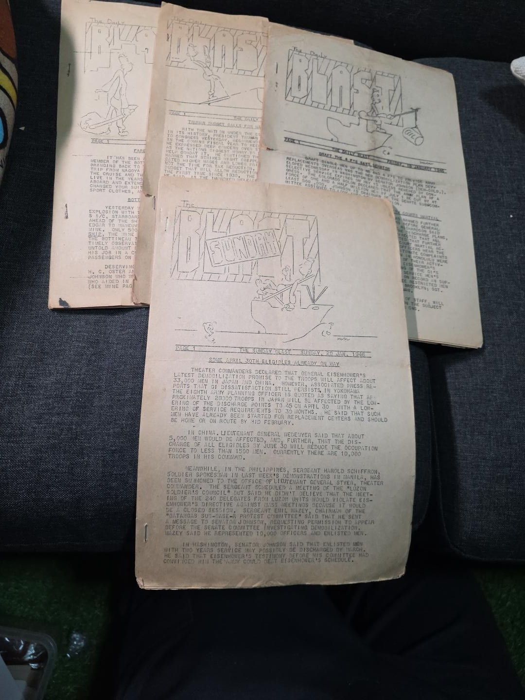 1946 WWII US Navy Daily Blast Shipboard Newspaper Lot Original Cartoons Ephemera