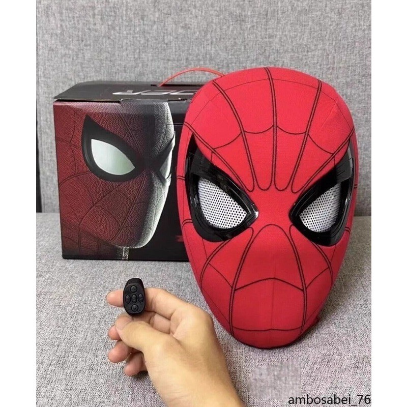 NEW Spider-Man Mask Moving Eyes Cosplay Prop Remote Control Ring Gifts Collect