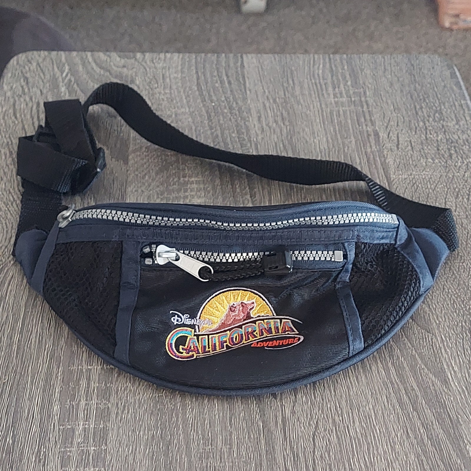 Vintage Disney's California Adventure Black Fanny Pack Waist Bag Embroidered