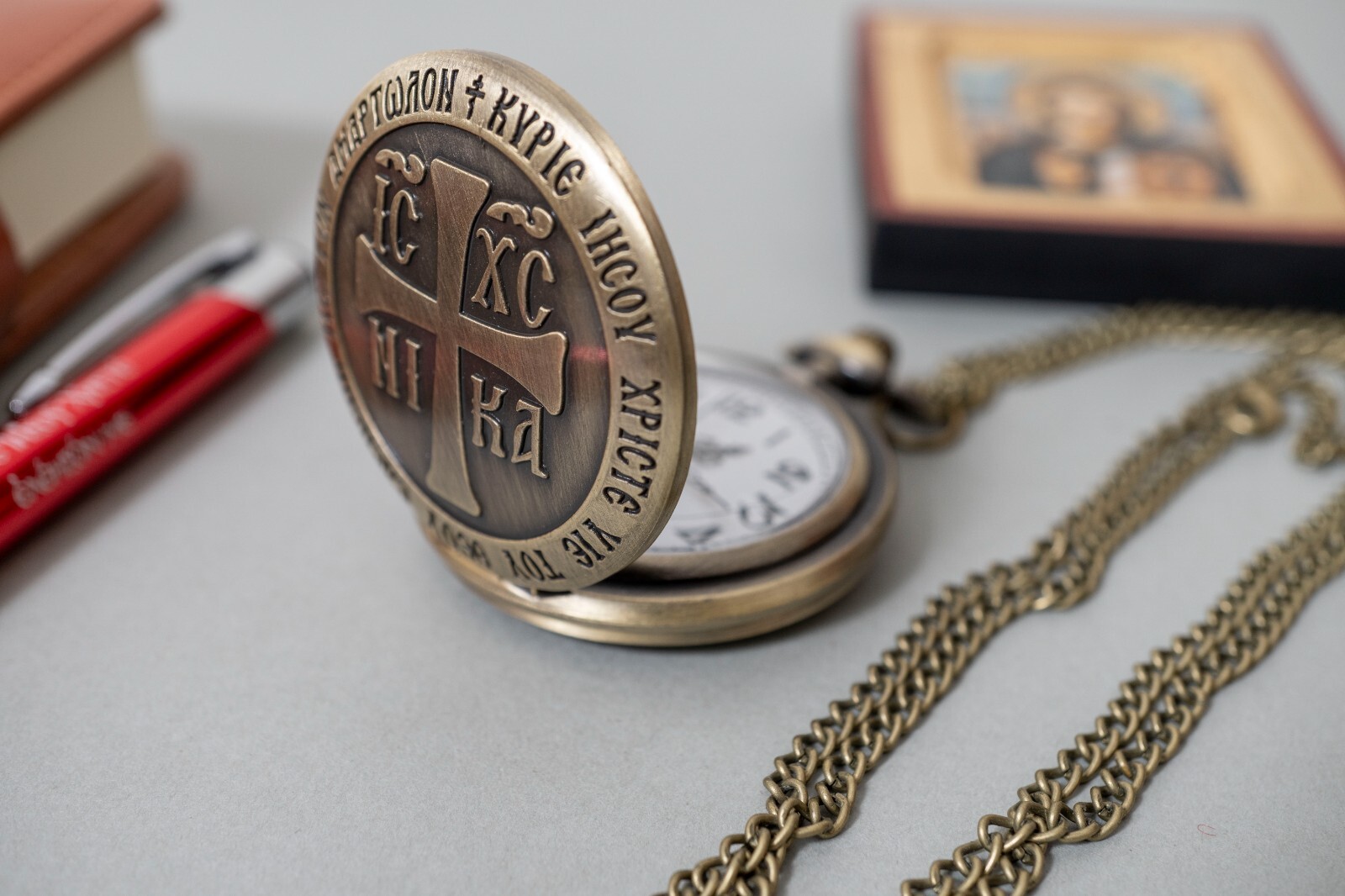 Christian Pocket Watch Engraved front and Back,With ICXC NIKA
