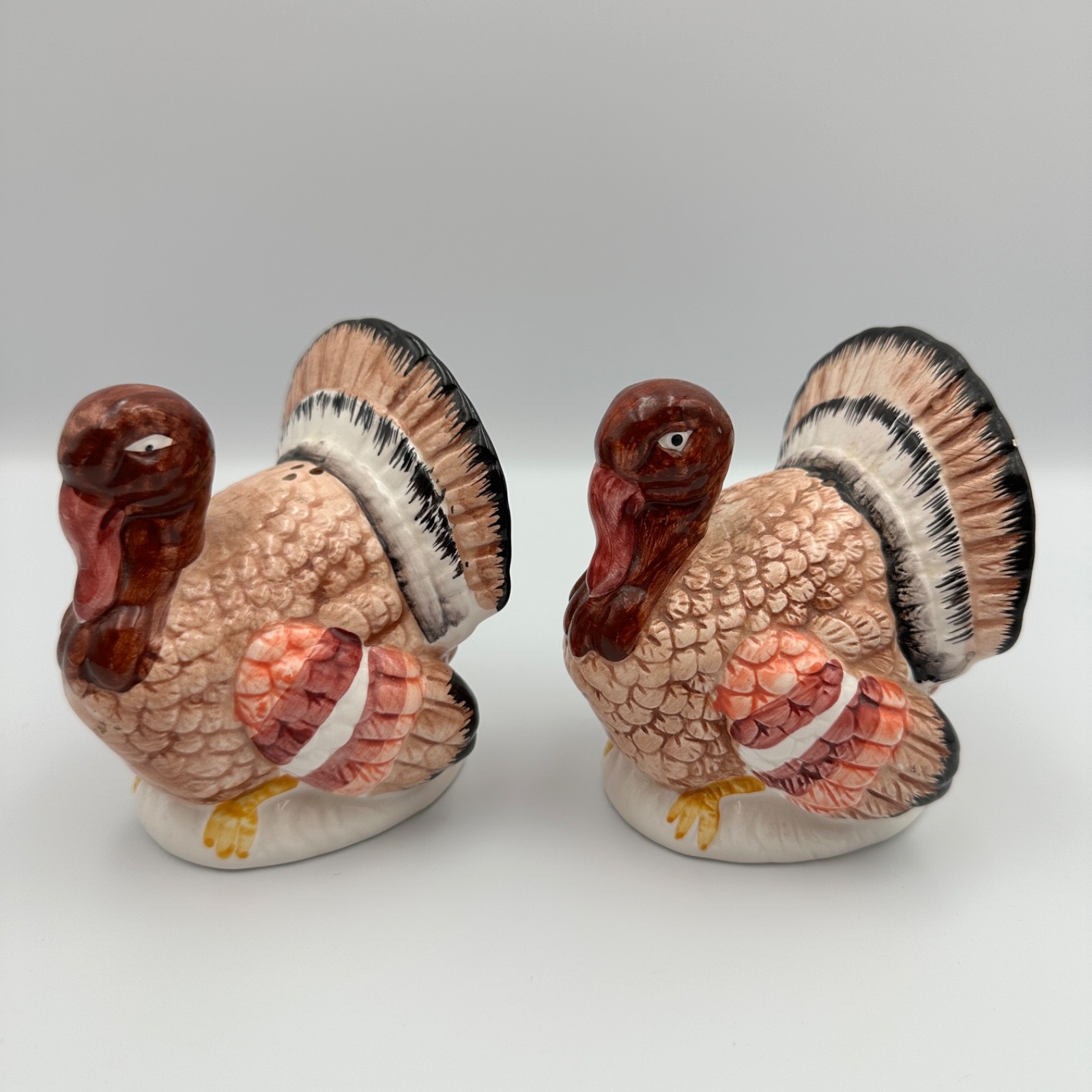 Vintage Ceramic Turkey Salt & Pepper Shakers Pair Thanksgiving Fall Decor