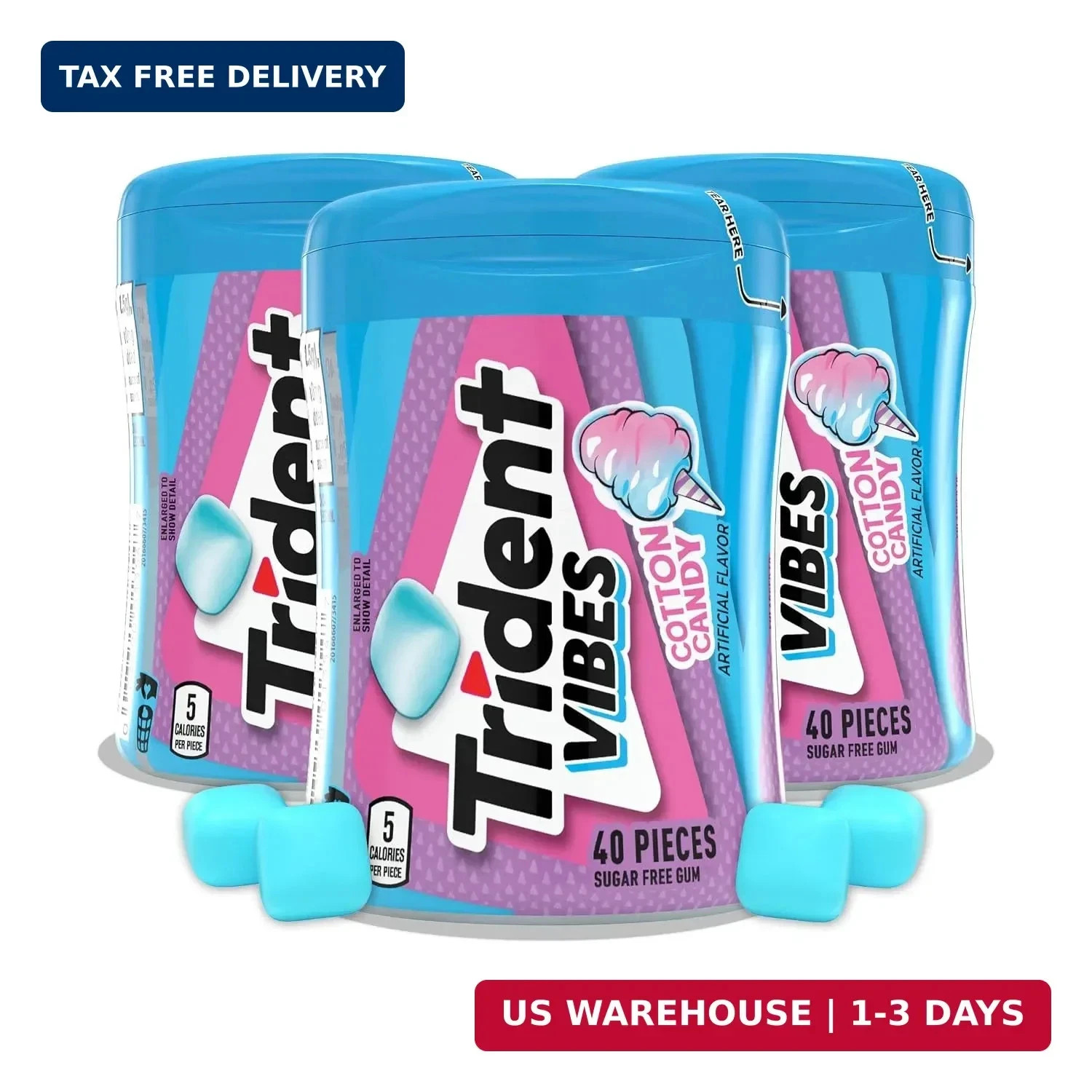 Trident Vibes Sugar-Free Chewing Gum, Cotton Candy Flavor, 40 Pieces (Pack of 3) Trident Vibes Sugar-Free Chewing Gum, Cotton Candy Flavor, 40 Pieces (Pack of 3)