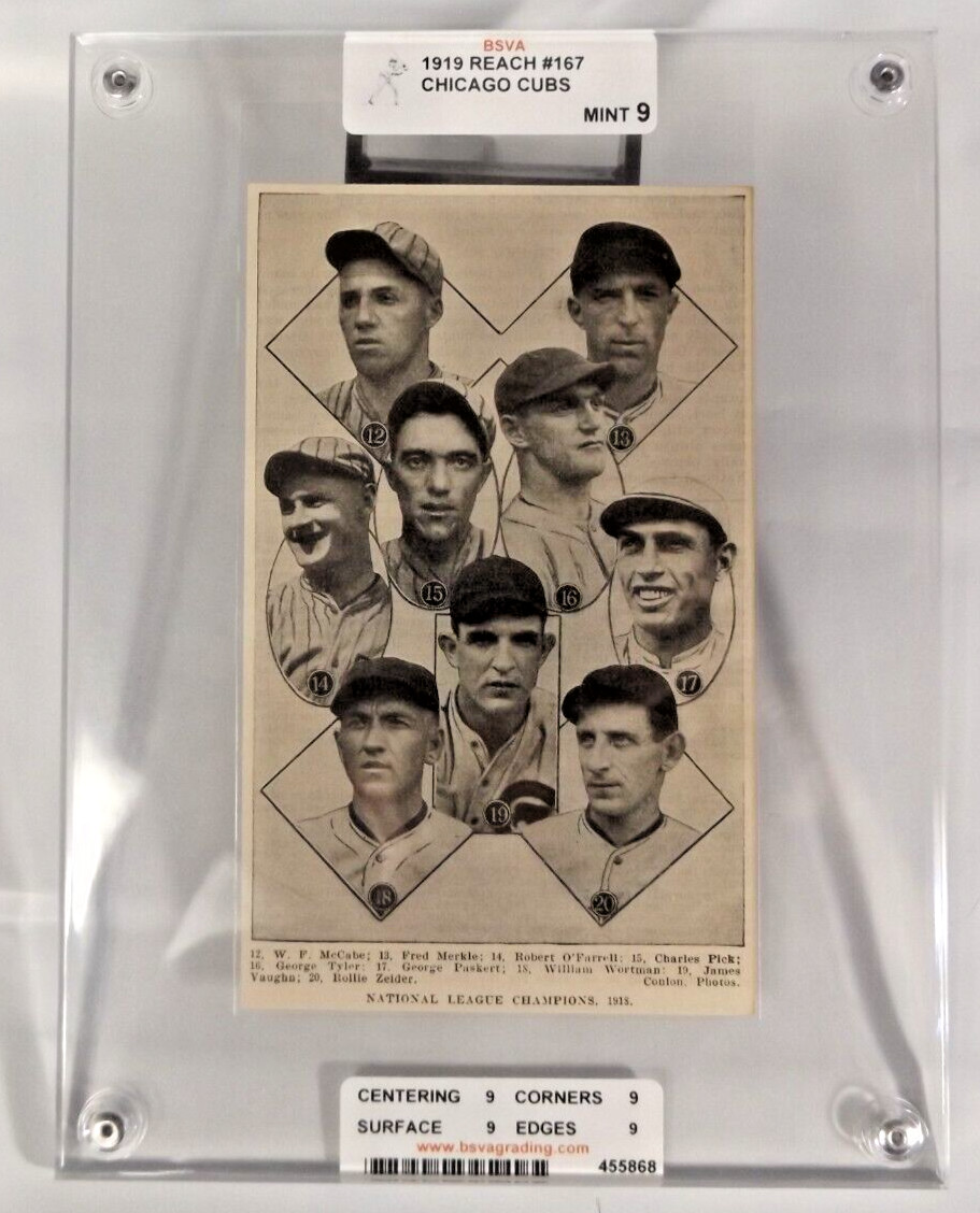 1919 Reach #167 - Chicago Cubs NL Champions Complete Team Set - BSVA Mint 9 RARE