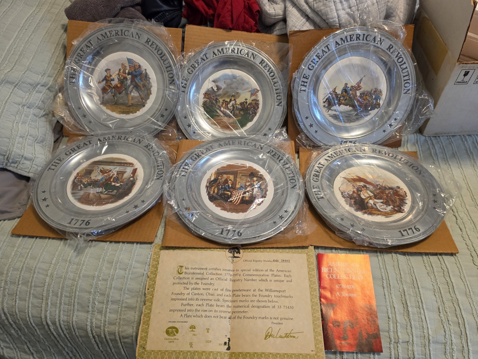 6 Pewter Collector Plates America's Bicentennial 1776-1976 Rare Vintage