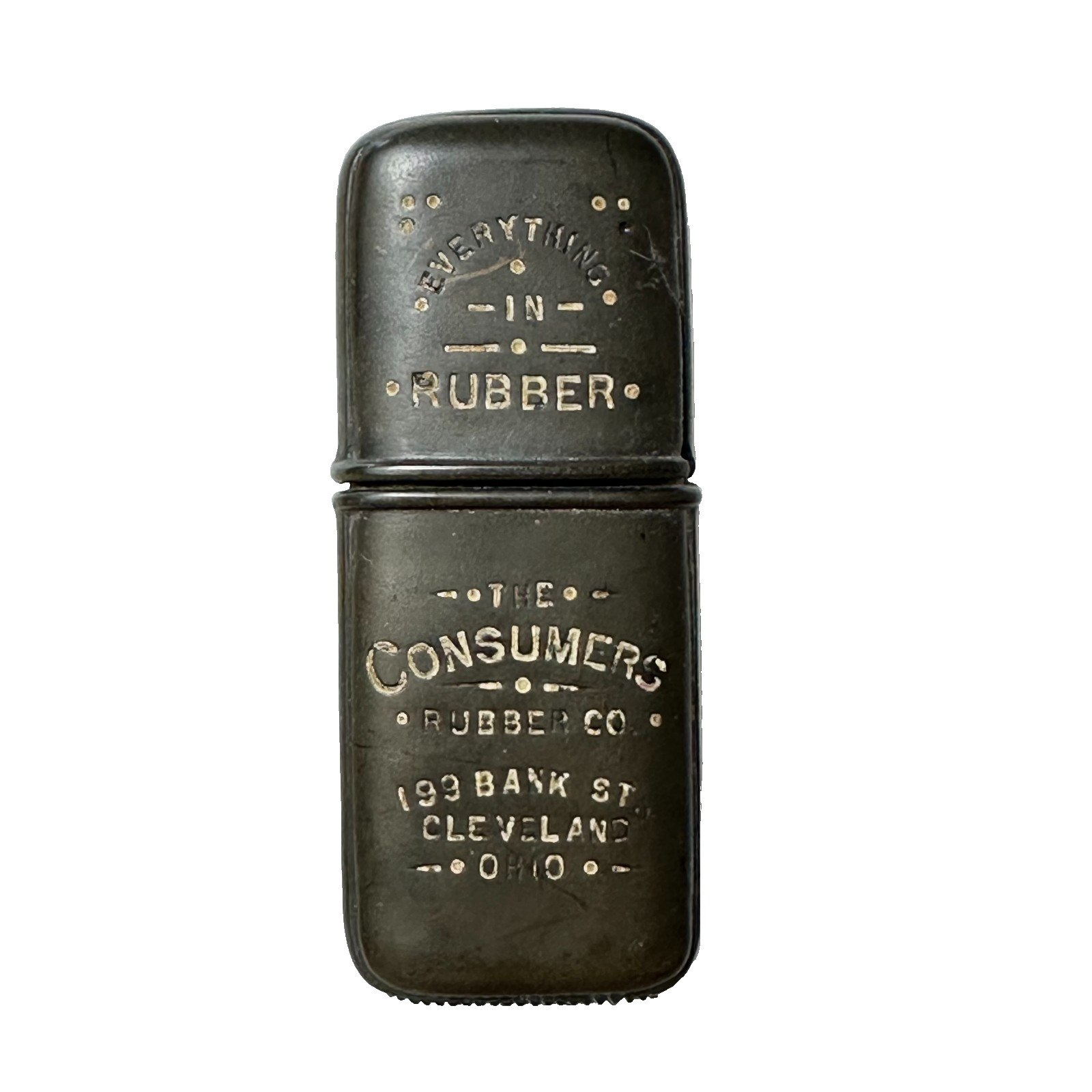 The Consumers Rubber Co Everything in Rubber Cleveland OH Bakelite Match Safe