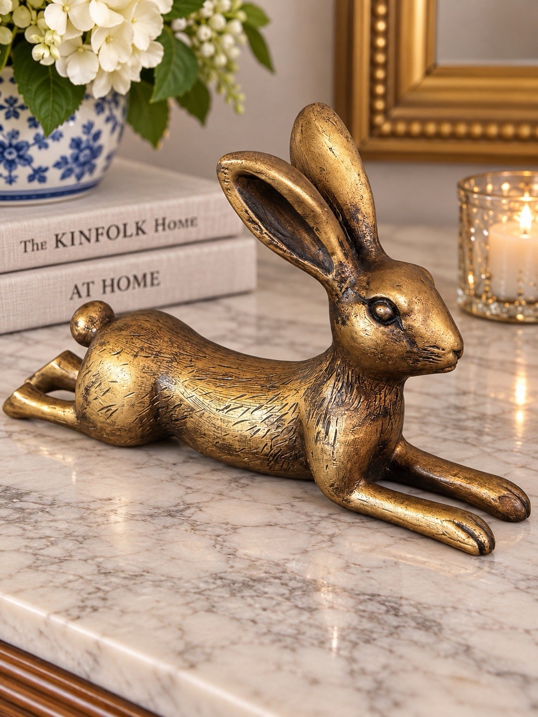 ONE Antique Gold Bunny Rabbit Bookend Shelf Sitter VTG Style Bookend Figurine 9” ONE Antique Gold Bunny Rabbit Bookend Shelf Sitter VTG Style Bookend Figurine 9”