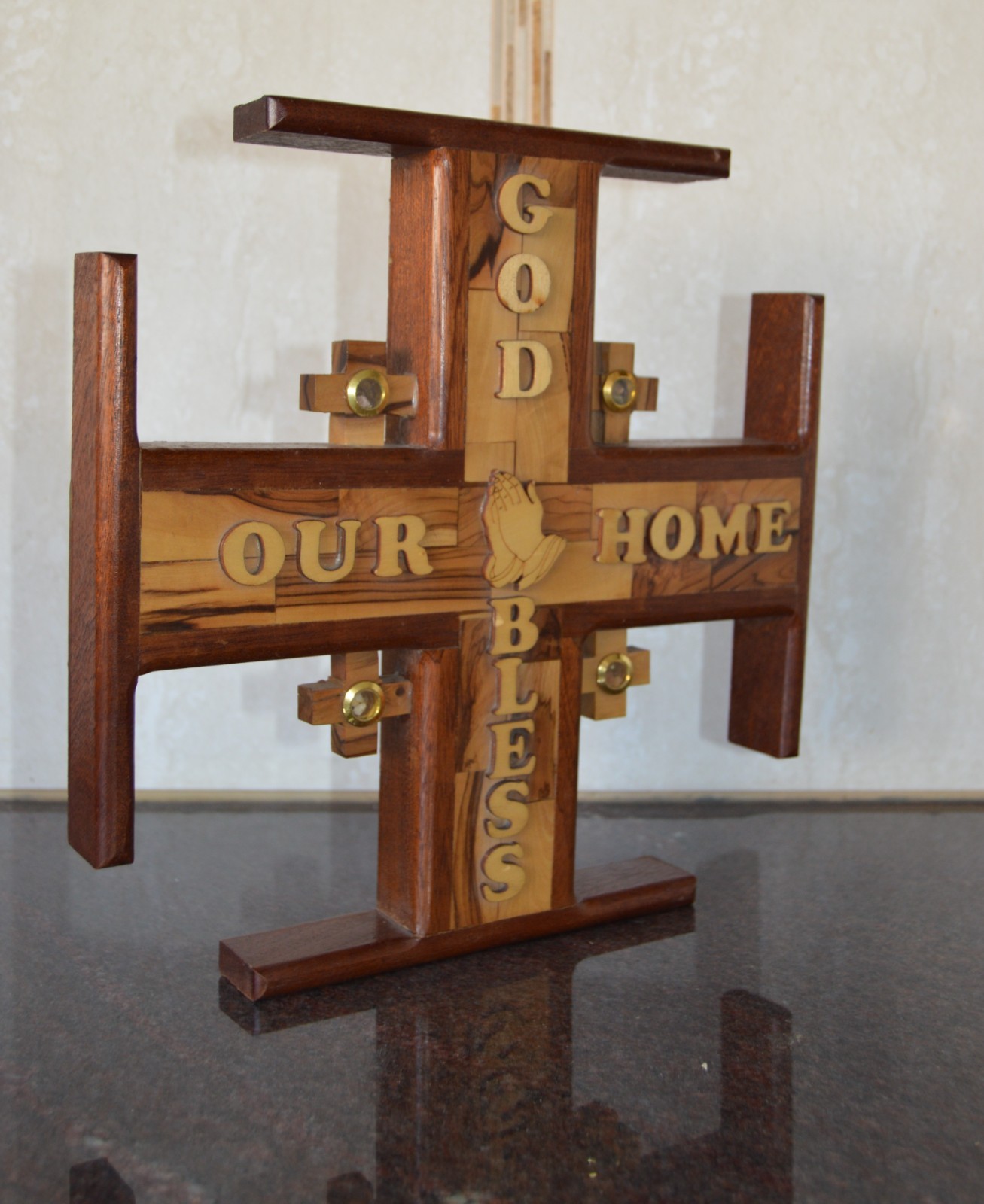 RARE LARGE Jerusalem Cross Wall Olive Wood & mahogany wood Handmade 12\