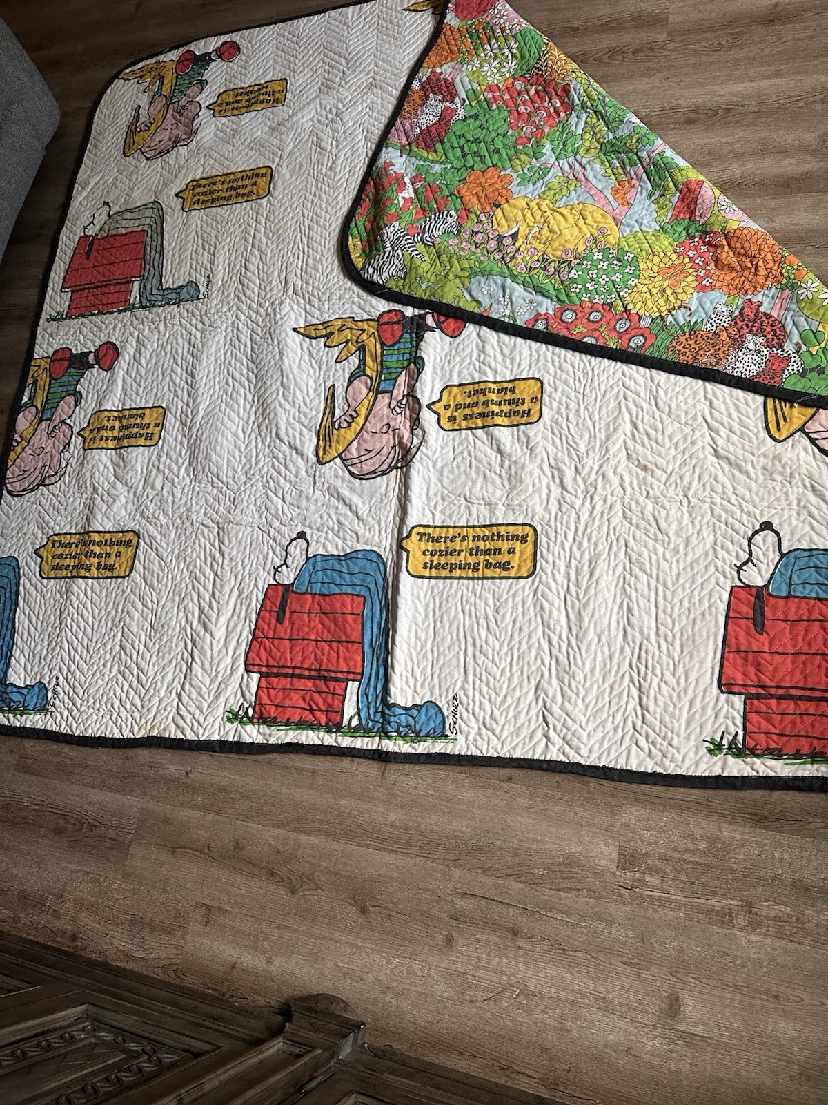 Vintage 1971 Peanuts Snoopy Charles Schulz Handmade Quilt Queen Size