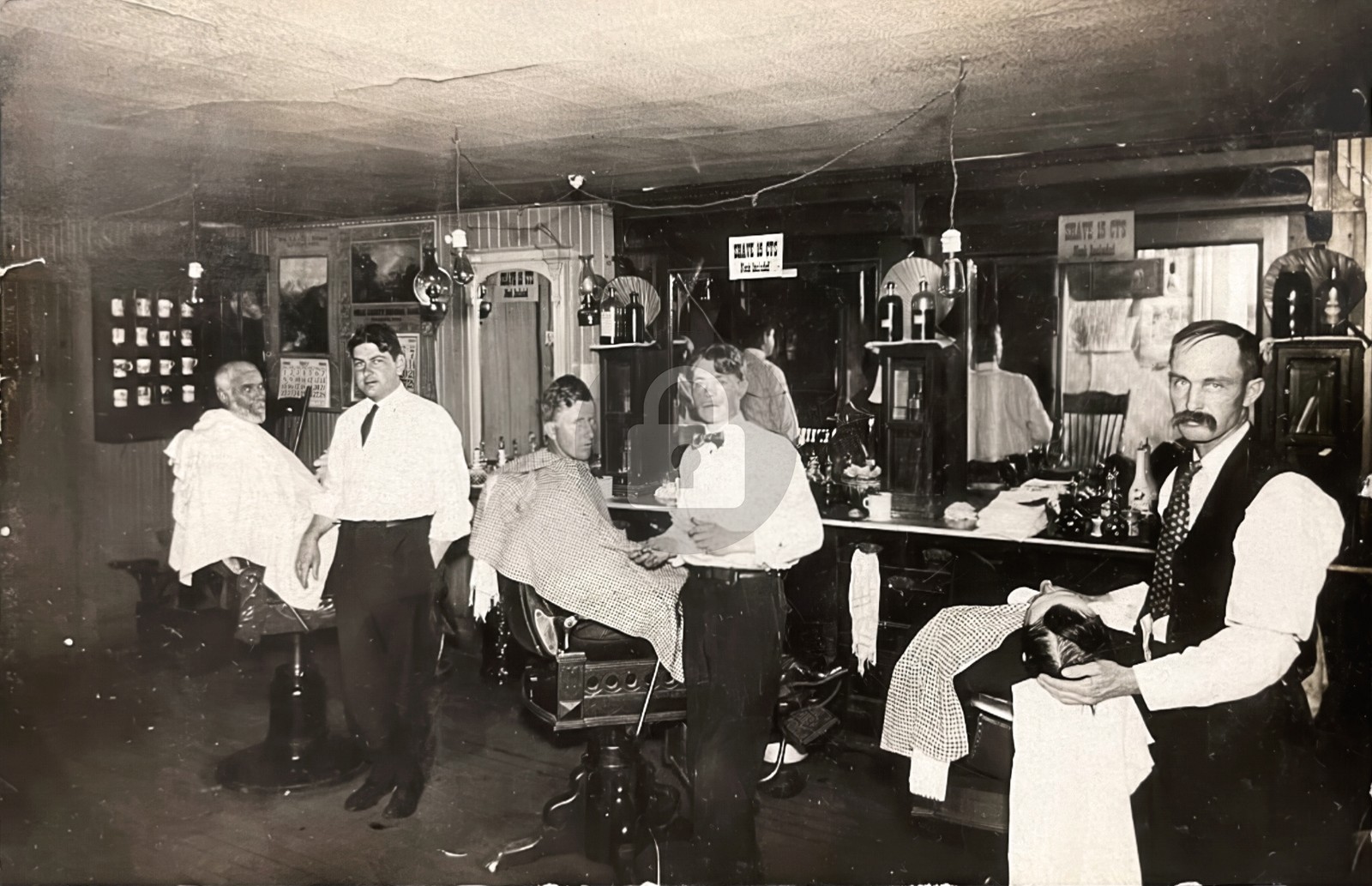Glenwood Iowa Barbershop Interior View 1910 RPPC Photo Postcard COPY