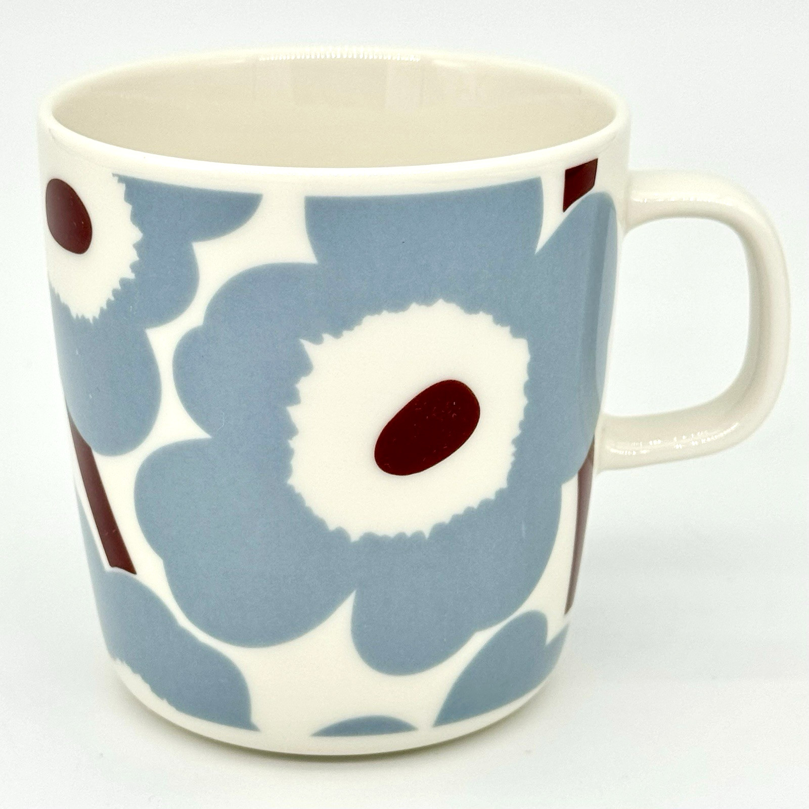 Marimekko Oiva Unikko Blue-Grey & Wine Red Poppy Floral Stoneware Coffee Mug