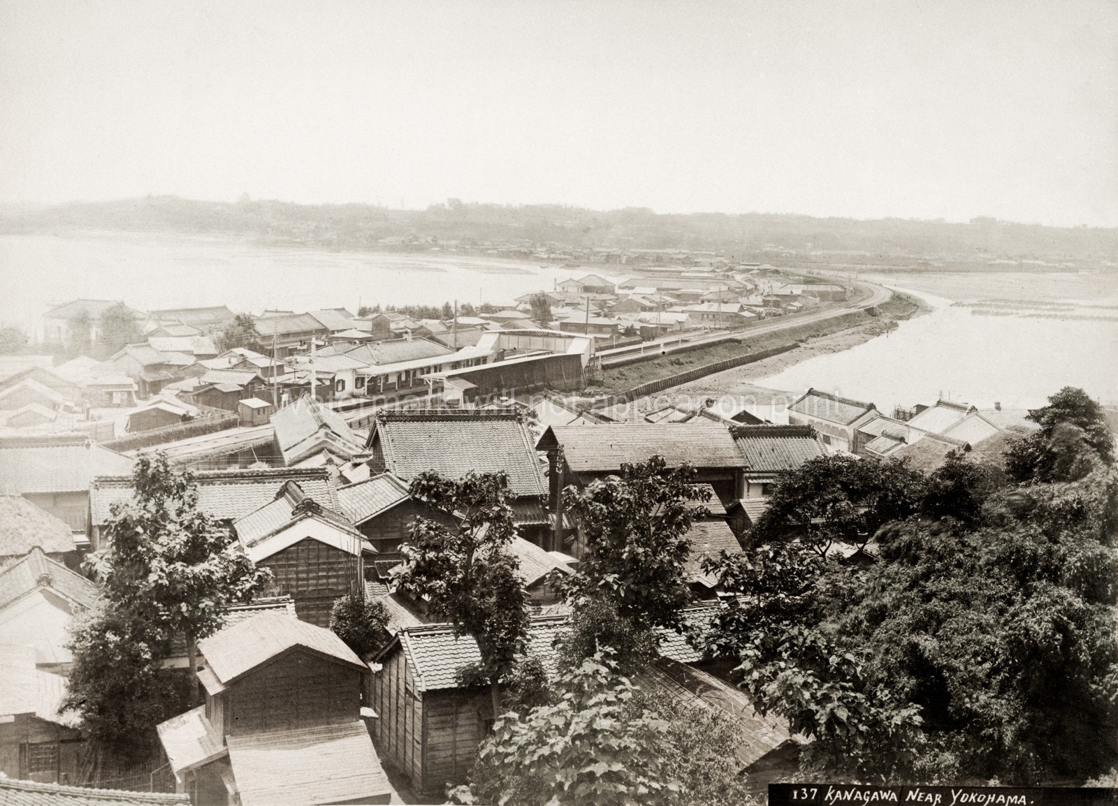 Kanagawa Yokohama Japan Railway Track Townscape Coastal View Vtg. Photo 19thC.