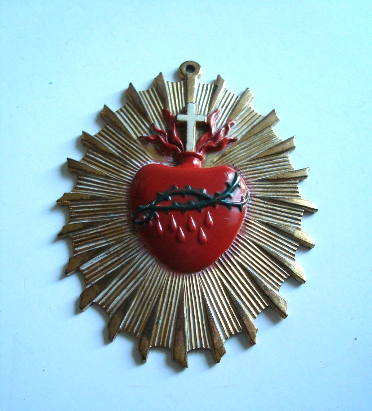 Vintage Sacred Heart of Jesus ~ Metal Casket Plaque Christian Funeral