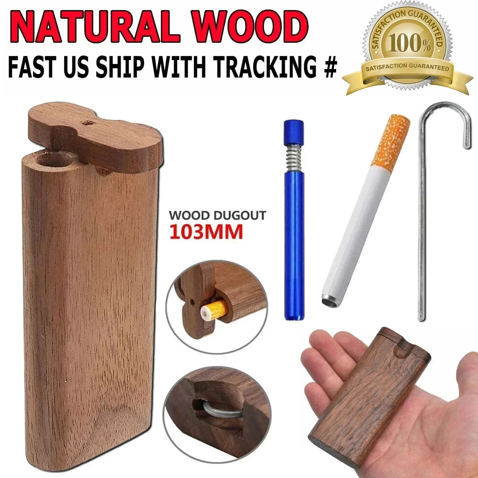 Wooden Dugout Pipe Self Cleaning Metal Bat Poker Smoking Pipe One Hitter Kit US
